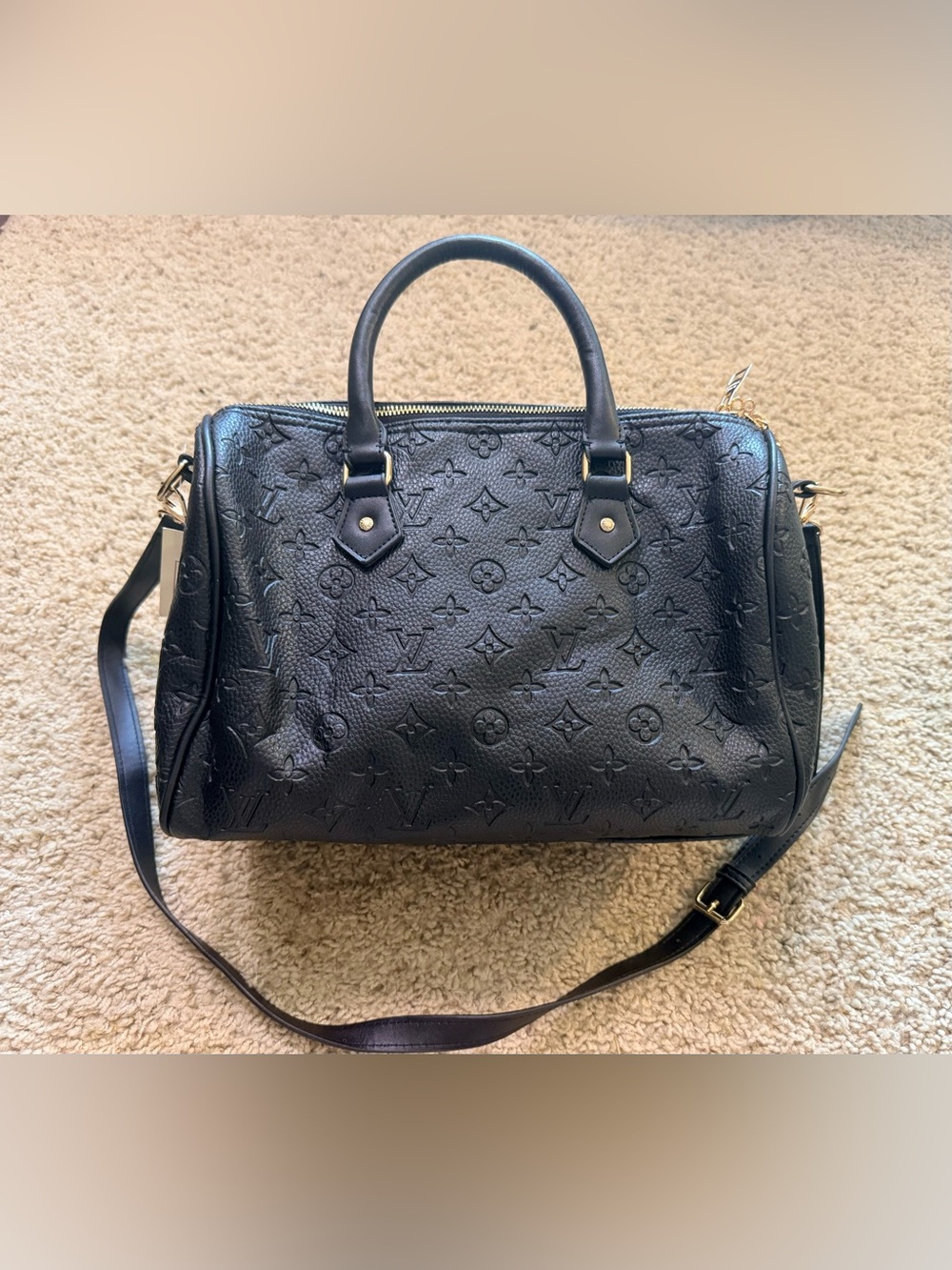 Black Monogram Embossed Top Handle Satchel Crossbody Shoulder Bag